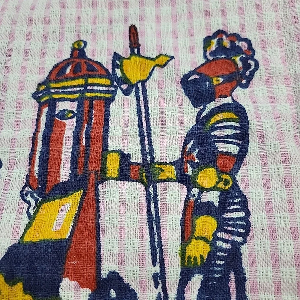 Vintage Tea Towel MALTA The Maltese Islands Travel Souvenir Pink 100%‎ Cotton